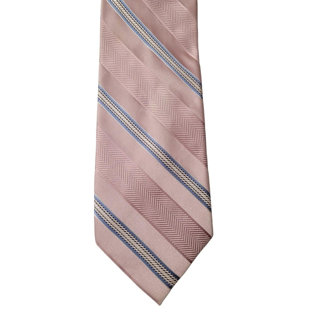MICHAEL KORS Mens Tie Pink Party Repp Diagonal Striped Silk Formal Necktie‎